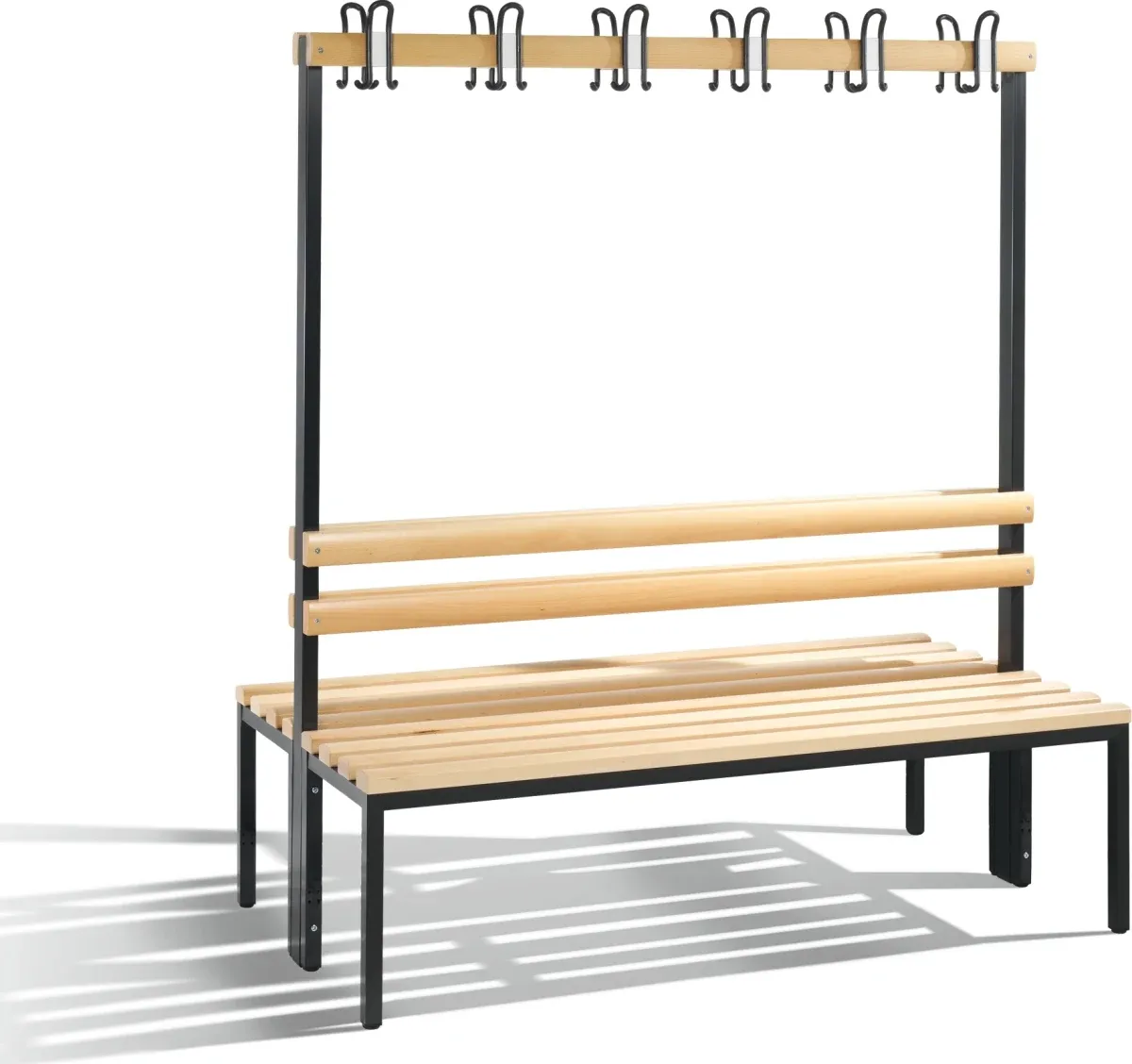 Dobbelt-sidet omkledningsbenk 2x8 knagger