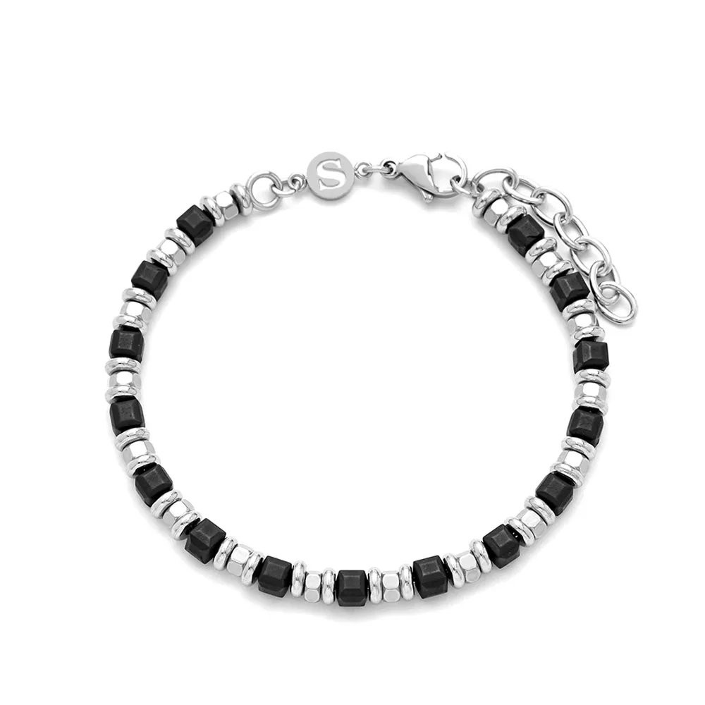 SAMIE armbånd stål med sorte perler x3008swsblack