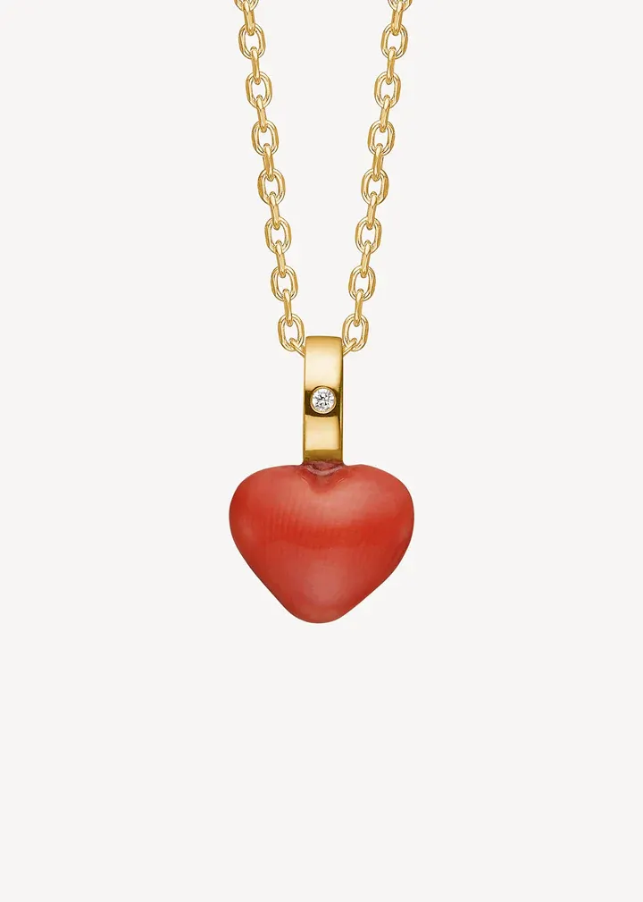 Carré 10-Karat Heart Vedhæng Rød Koral TL 4487 RCDI 8mm 0,005CDI