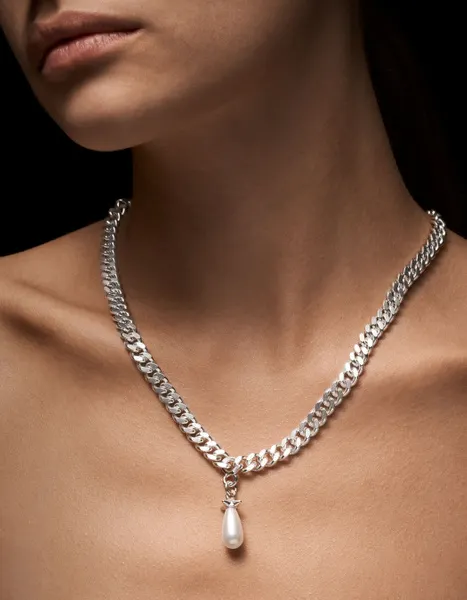 Maria Nilsdotter Chunky Chain Drop Pearl Halskæde MD-02-NEB-63