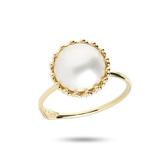 Carré 10-Karat ring med Hvid Mabe Perle TR 4181