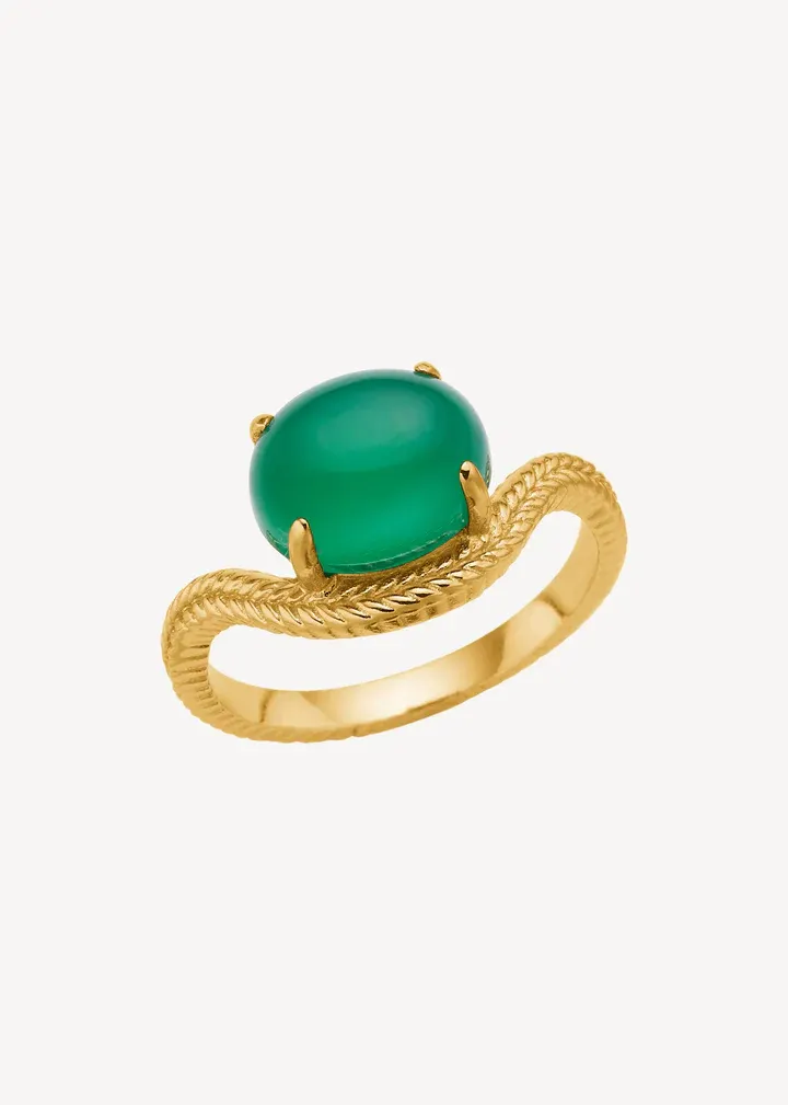 Carré Adorn Ring Grøn Agat Forgyldt FR 4530 GR