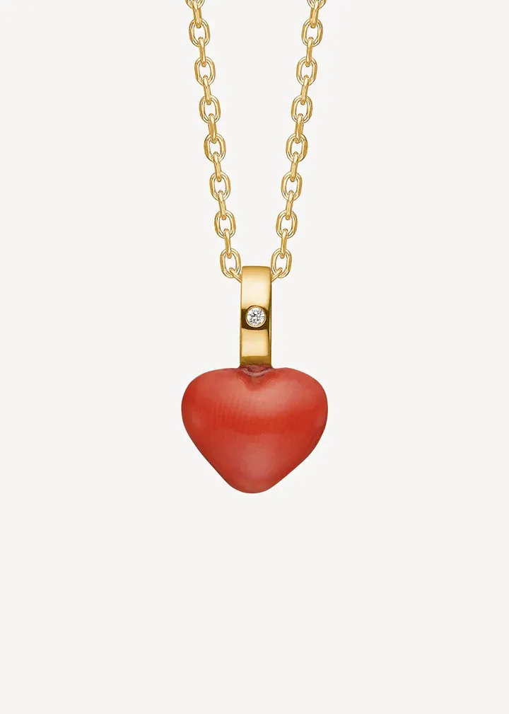 Carré 10-Karat Heart Vedhæng Rød Koral TL 4487 RCDI 8mm 0,005CDI
