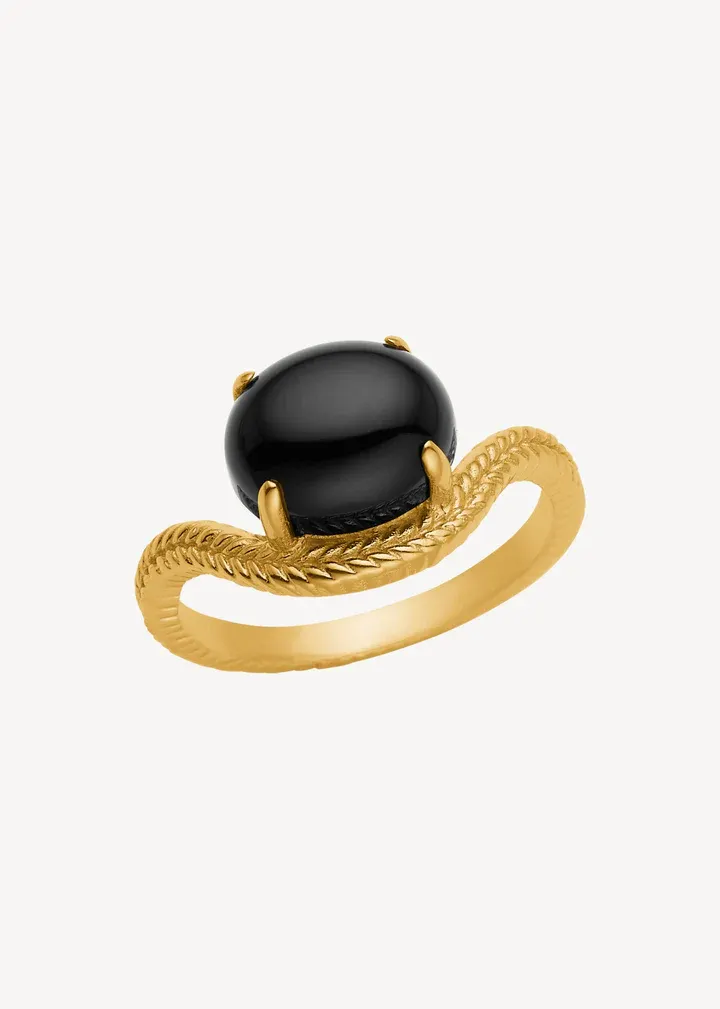 Carré Adorn Ring Sort Agat Forgyldt FR 4530 BA