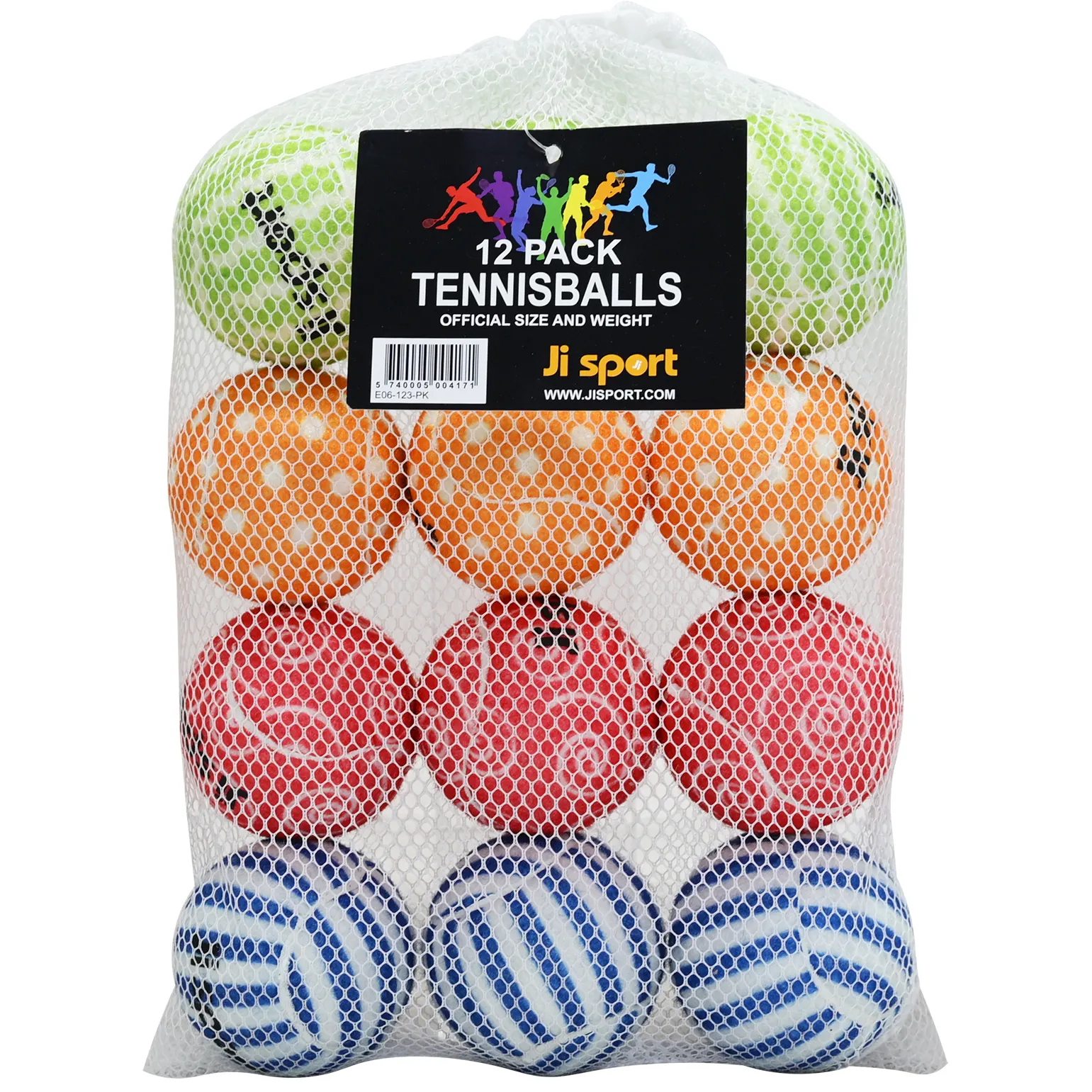 Tennisbollar med mönster. 12 st i nätpåse Tennisbollar med mönster. 12 st i nätpåse