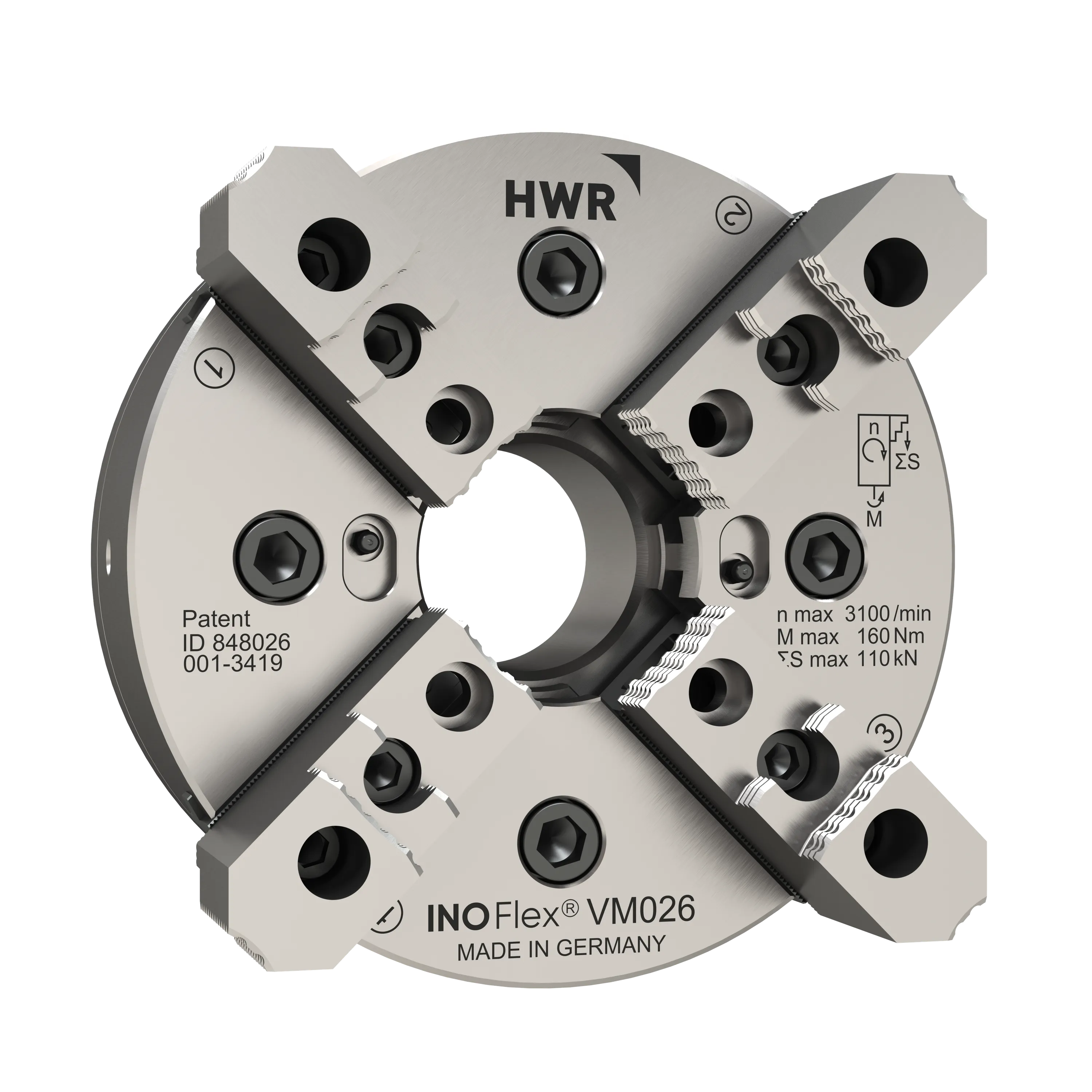 VM026, INOFlex® 4-jaw manual compensating-chuck